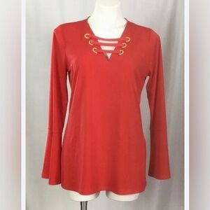 Micheal Kors,blouse,Tulip sleeve ,cut out,metal logo blouse in coral color.EC